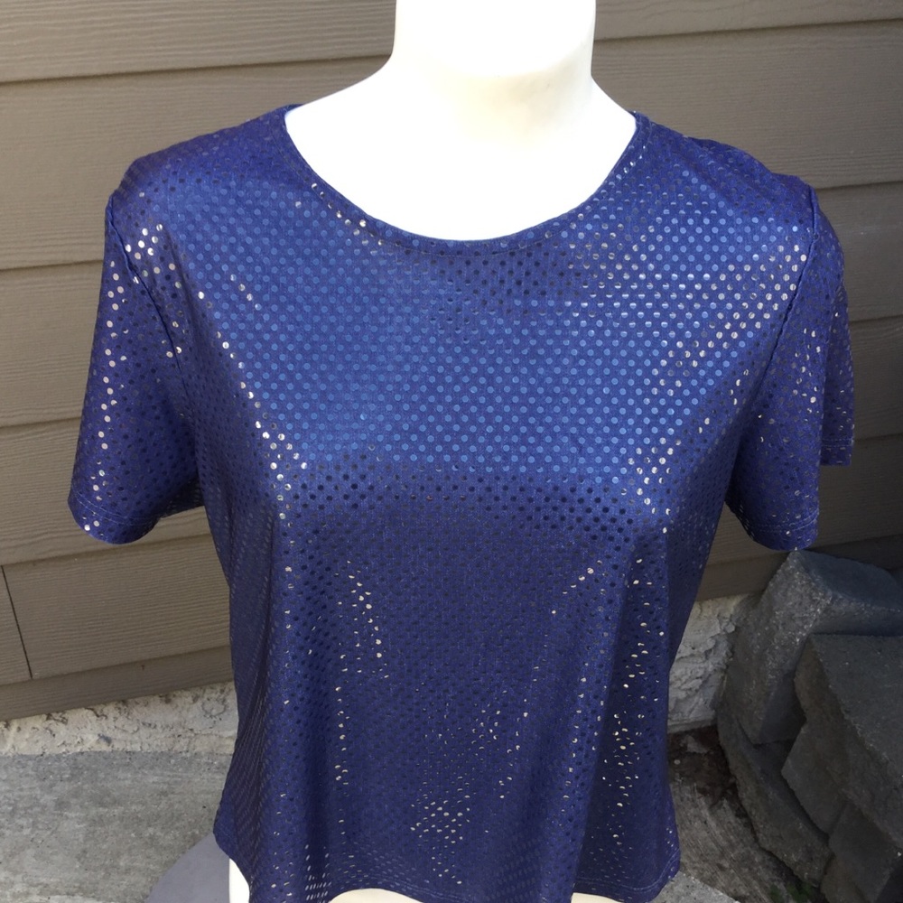 ConradC Navy Blue Top with iridescent flat sequins